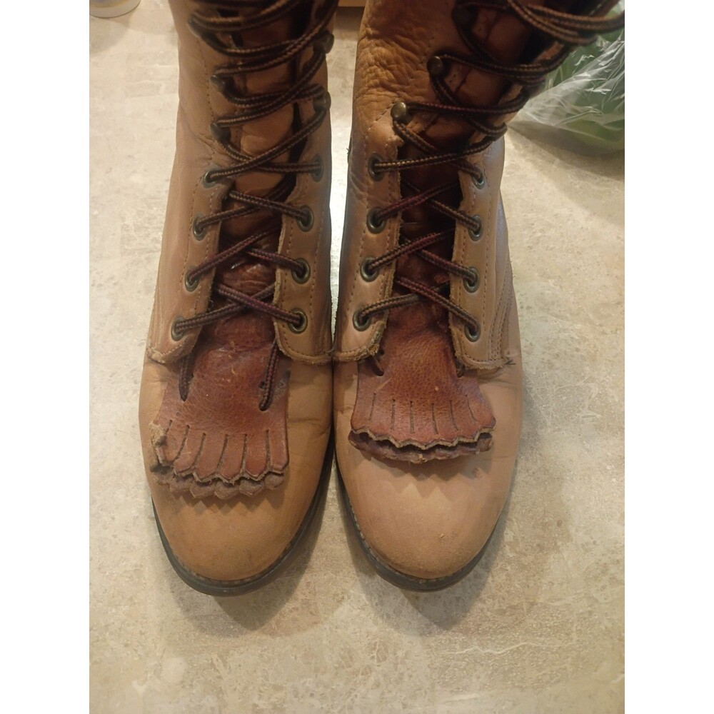 Women’s 7M LAREDO Brown Leather Kiltie Tassel Lace Up Western Boots USA - Picture 3 of 7